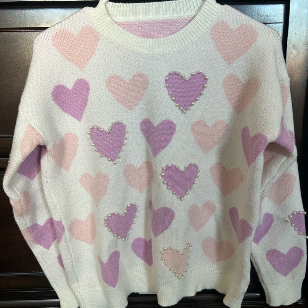 Heart Patterned Sweater - Pink and Purple